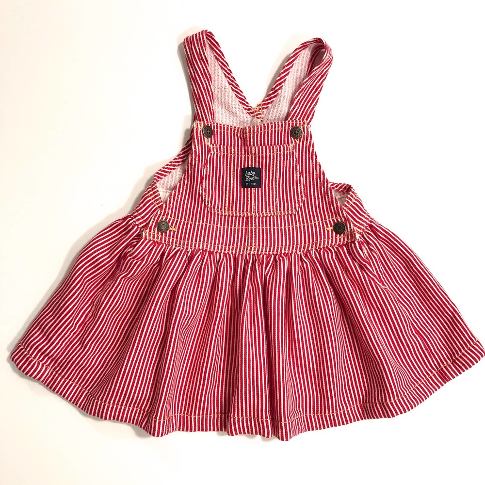 Oshkosh B'gosh -  Red White Stripe Overall Jumper Dress - Size 24M